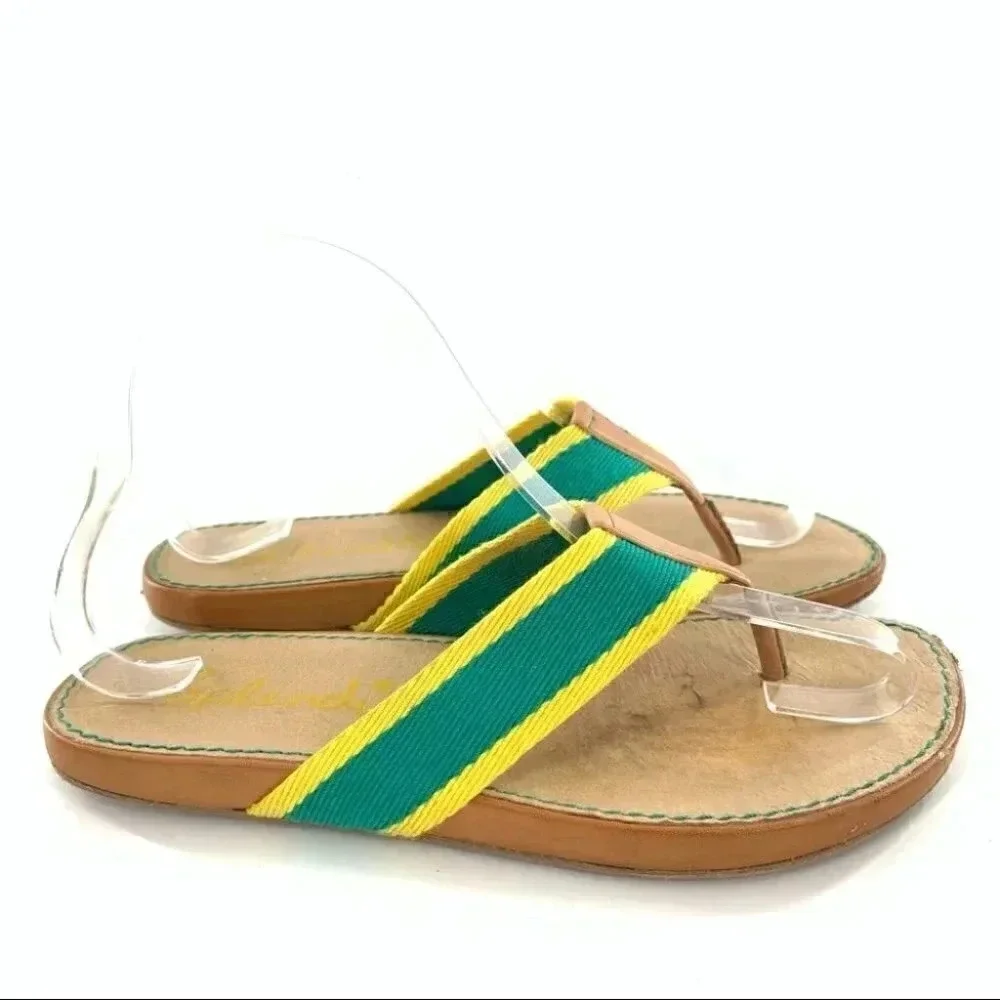 Splendid womens sandals sz 8 green yellow canvas retro beach preppy flip flops